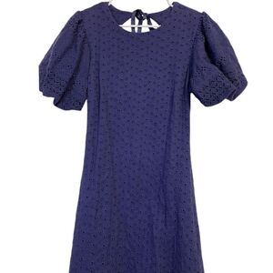 Free People Apricot Rose Mini Dress Size M  Blue Eyelet Puff Sleeve NWOT‎